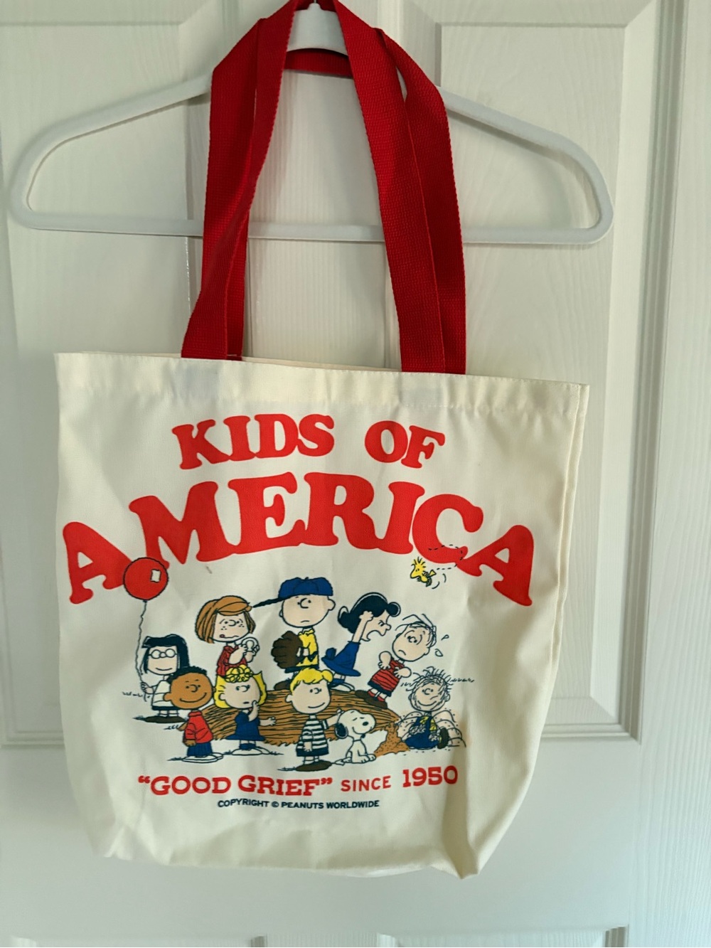 Peanuts Tote Bag - Cream with Red Handles